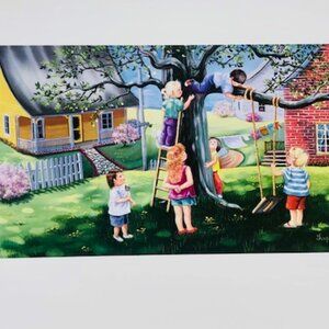 “L’arbre enchanté” by G. Laplante – 19.75" W x 13.75" H – Whimsical Children Pla